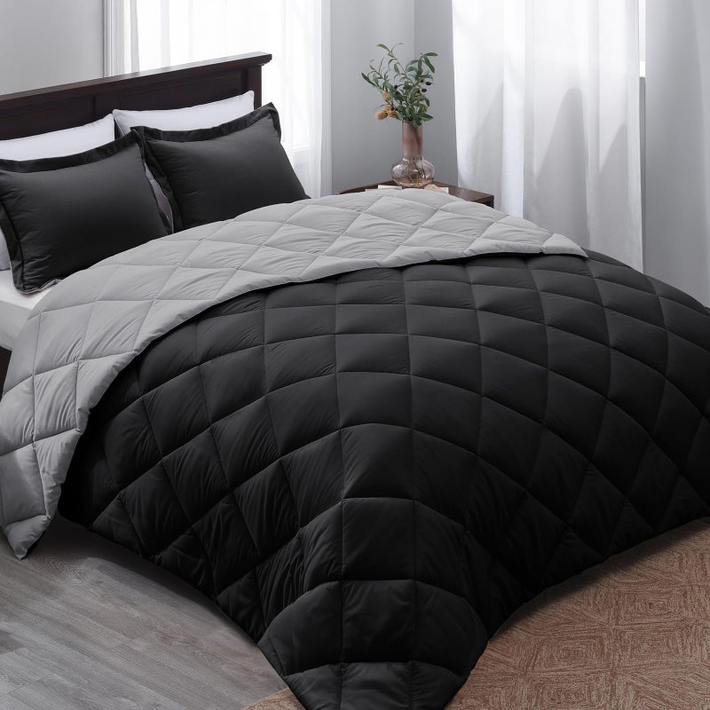 Basic Beyond Beyond Basic Twin Comforter Set - Reversible All Seasons, Black/Grey, 1 Comforter (66"x92") and 1 Pillow Sham (20"x26"+2") - Image 1